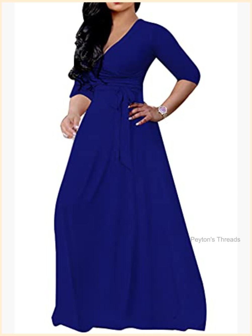 Plus Size Maxi Dress 3/4 Sleeve Wrap V-Neck Sundress with Pockets - Picture 2 of 6
